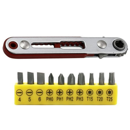 

Geege Flat Head Mini Ratchet Wrench 90 Degree Offset Screwdriver Handle With Bit Set