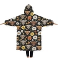 thumbnail image 2 of Oversized Wearable Blanket Hoodie,Black Highland Cow Flower Pattern Sherpa Blanket Hoodie with Super Pockets,Super Warm Fuzzy Pullover for Women & Men, 2 of 6