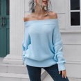 thumbnail image 6 of LEBONYARD Fall Sweaters for Women 2024 Pullover Slant Collar,Women's Off-the-shoulder Sweater Women's Loose and Winter Long-sleeved Sweater Light Blue S, 6 of 7