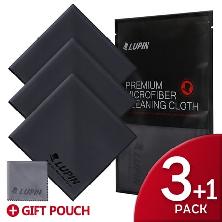 Lupin Microfiber Cleaning Cloths Large 3 + 1 PACK Premium Ultra Lint Free Polishing Cloth for Cell Phone Tablets Laptops iPad Glasses Auto Detail TV Screens & Other Surfaces - Black