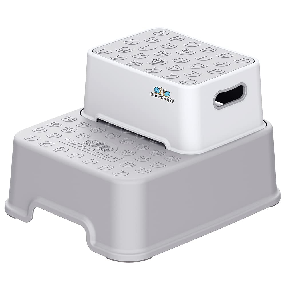BlueSnail Anti-Slip Sturdy Toddler Two Step Stool for Unisex Kids and Toilet Potty Training(Gray)