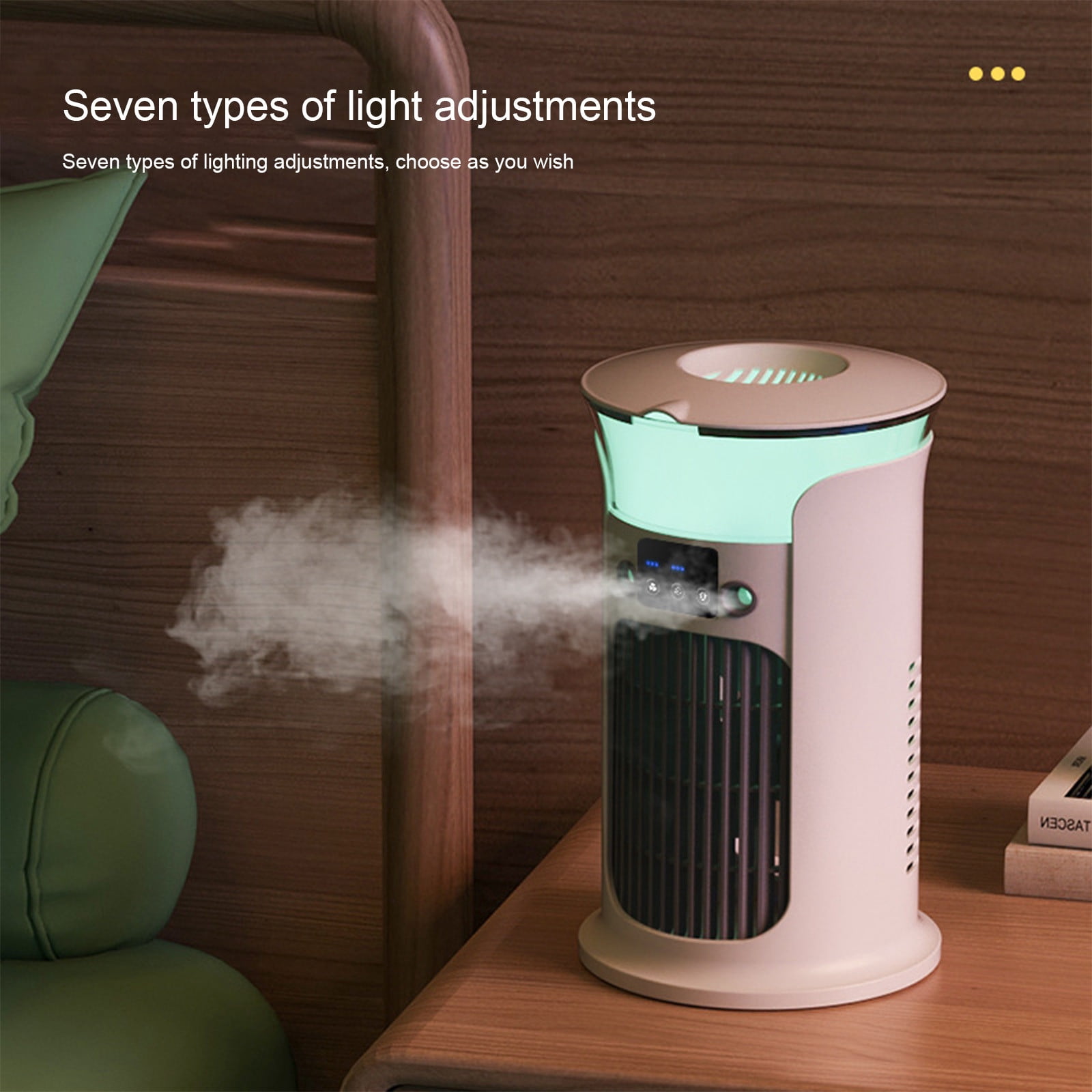 Portable Evaporative Air Cooler,USB Charging,3-Speed Desktop Air Conditioner,7-Color LED Light,Humidification Function for Home