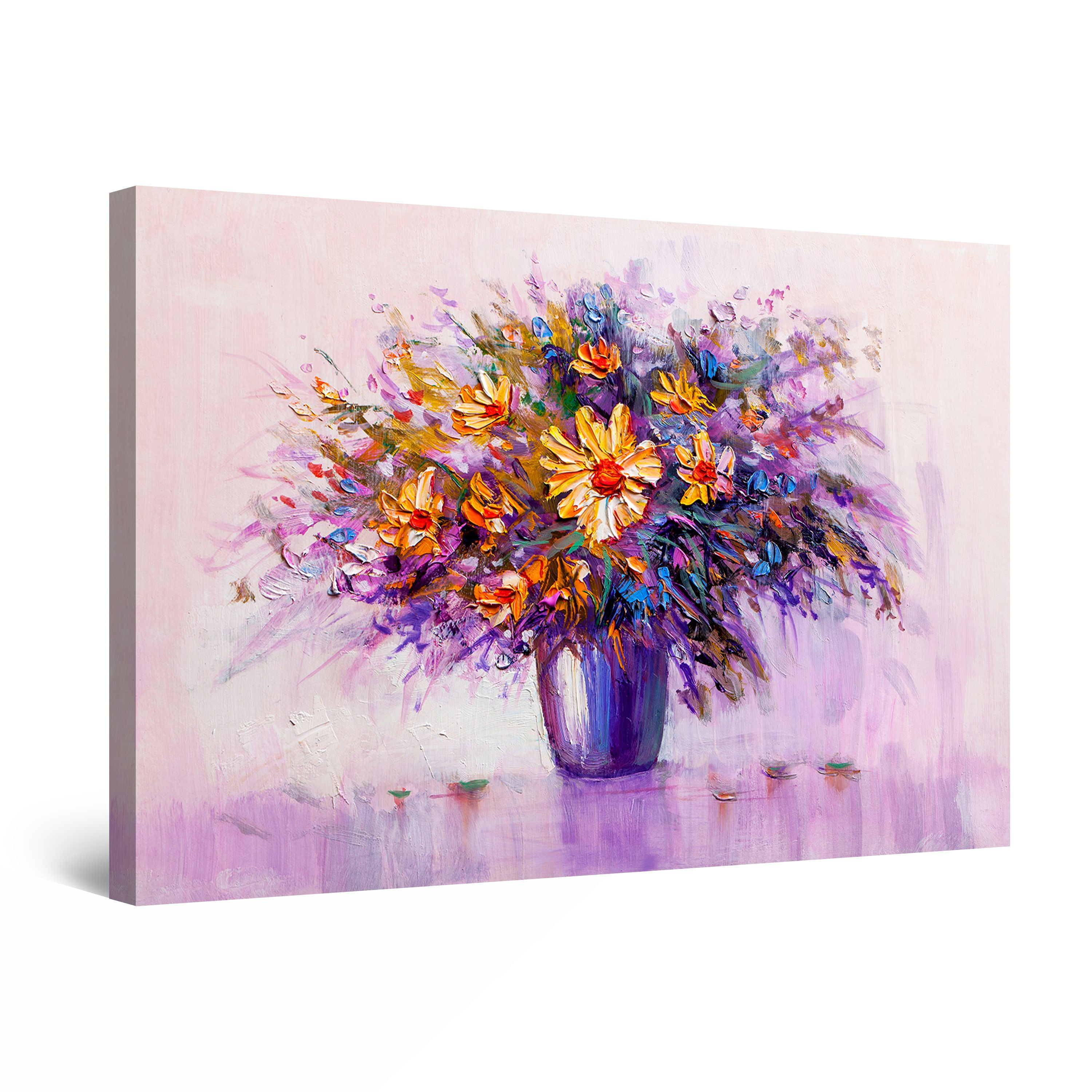 Startonight Canvas Wall Art Abstract - Yellow Flowers in Purple Vase