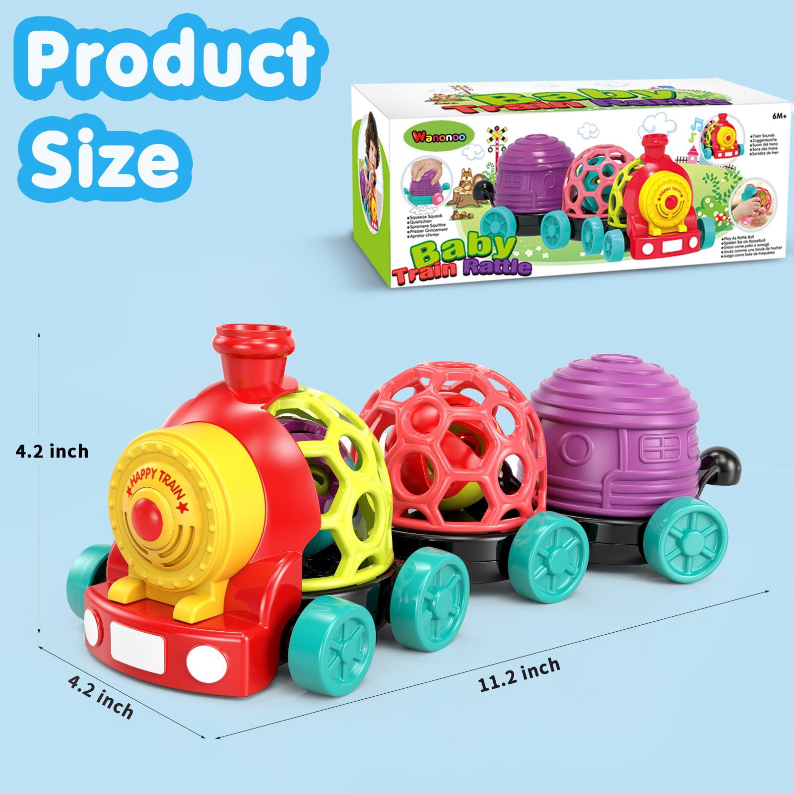 Wanonoo Baby Car Toys for 1 Year Old Boy Gifts, Musical Train Toy for Toddlers 1-3 Soft Rattles Push Developmental Baby Boy Toys for 6-12 12-18 Months Birthday Christmas Gifts for Toddler 1-3