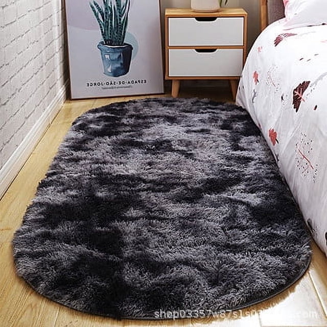 Manta de lujo ligera para la mesita de noche del dormitorio, manta para la mesita de noche de la sala de estar, alfombra de piso simple ovalada, alfombra antideslizante con efecto tie dye para