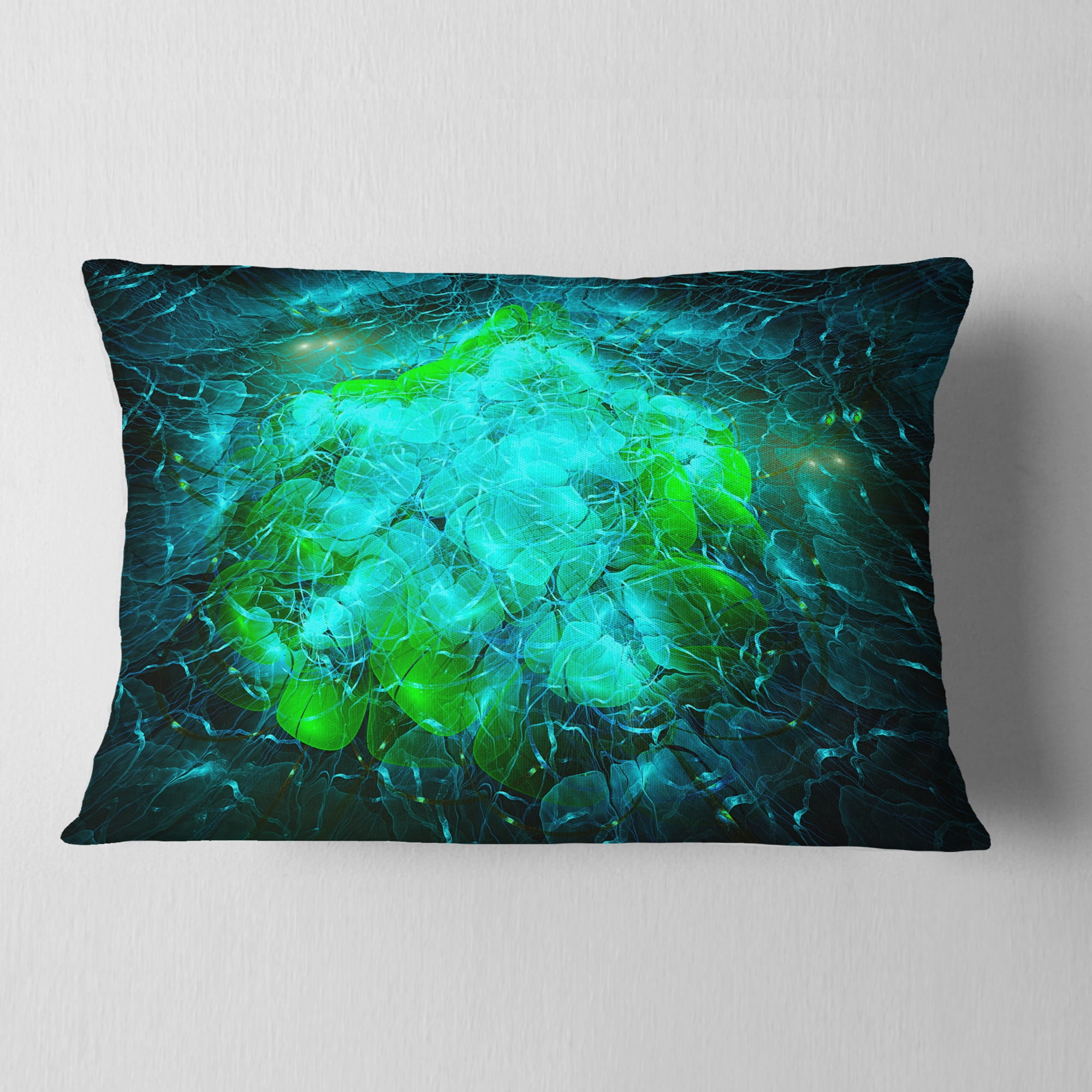 Designart Fractal Smoke Texture Green - Abstract Throw Pillow - 12x20