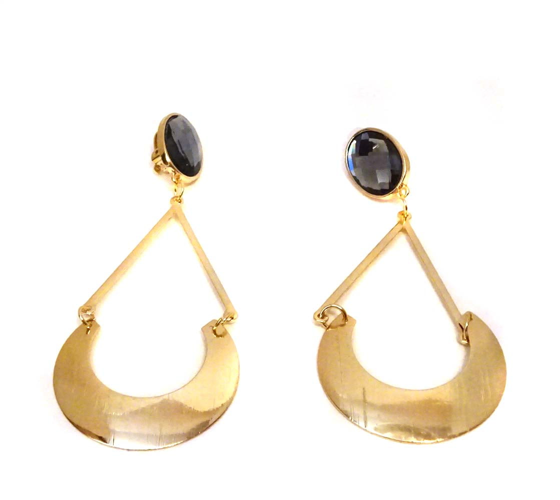 Clipon Earrings Dangle Gold Tone Earrings 3 inch Long Crescent