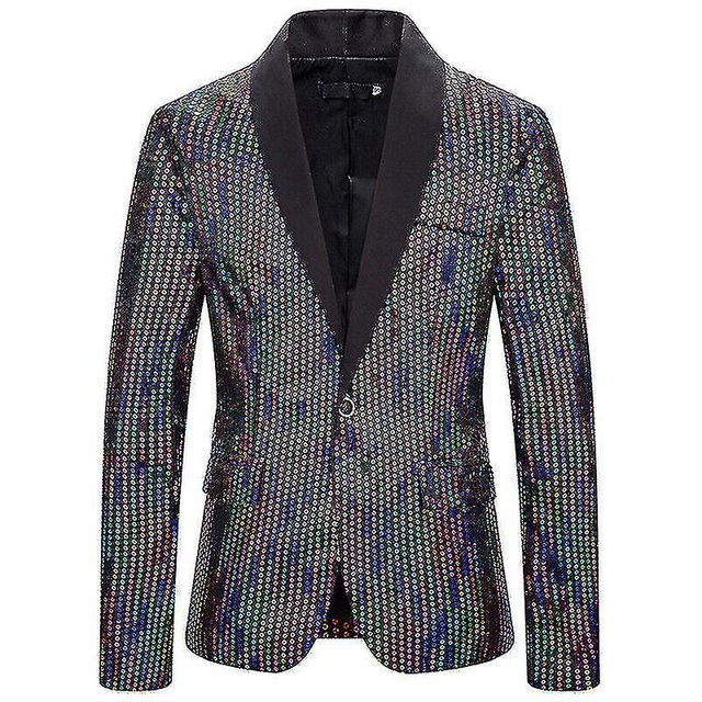 Hombres S Glitter Lentejuelas Un Botón Vestido Chaqueta Traje Blazer Abrigo Esmoquin Tops-