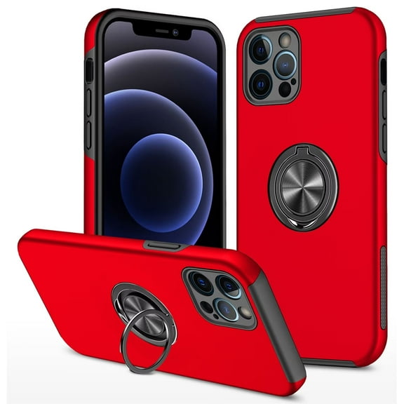 SZMLOGB Phone Case for iphone 13 Pro (6.1") with Ring Holder Shock Resistant Scratch Resistant PC Silicone Heavy Duty Protective Case-red