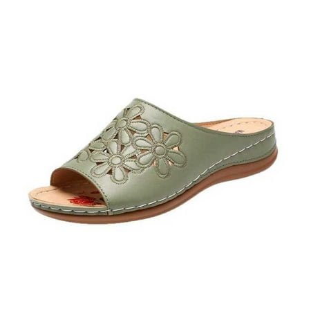 

Fesfesfes Women s Slide Sandals Fashion Rhinestone Women s Carved Peep-Toe Thick Bottom Wedge Slippers 7.5(40)