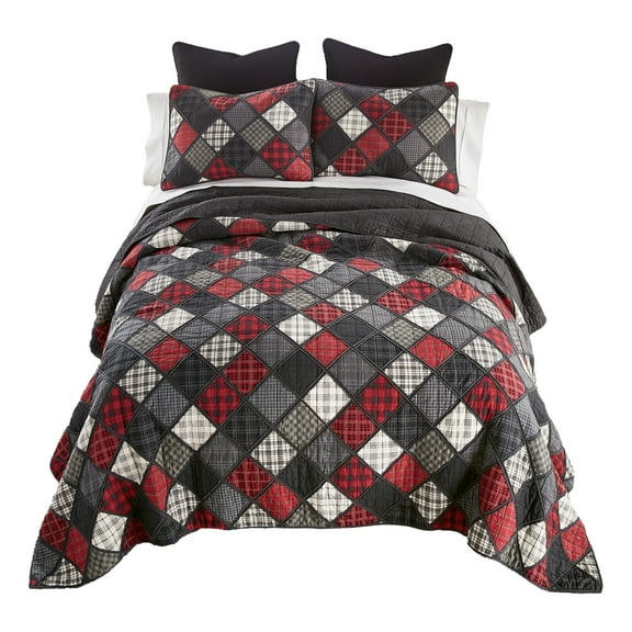 Donna Sharp Lumberjack 3PC Queen Whole Cloth Cotton w/ Ragging Quilt Set