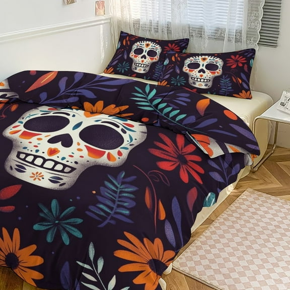 Mexico Flower Skulls Day Of The Dead (19) Duvet Cover Set Bedding Set Polyester Quilt Cover for Bedroom Decoration