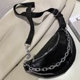thumbnail image 3 of Bolsa de pecho de moda para mujer PU con cadena de cuentas Fanny cintura bandolera (negro) Likrtyny Para Estrenar, 3 of 9