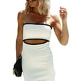 thumbnail image 2 of Douhoow Women Strapless Knitted Dress Summer Off Shoulder Striped Cutout Midi Bodycon Dresses, 2 of 5