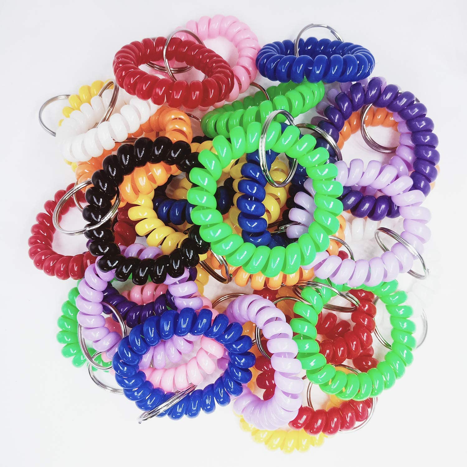 40 NEW SPIRAL WRIST COIL KEYCHAINS STRETCHABLE KEY RING WRIST BAND KEY CHAIN 