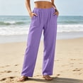 thumbnail image 2 of Rhuody Summer Pants For Womens Straight Leg Empire Waist Trousers Flowy Solid Color Lightweight Sport Length Pants With Pockets Durable Everyday Outfit Purple 2Xl, 2 of 5