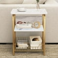 thumbnail image 6 of aboxoo End Table Side Table 3 Tiers White Marble Nightstand Industrial Retro Storage Shelf for Living Room Bedroom Kitchen Family and Office,Stable Wood and Metal Frame, 6 of 9
