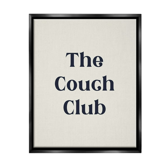 Stupell Industries Minimal Couch Club Typography Painting Black Floater Framed Canvas Art Print Wall Art, 17 x 21
