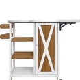 thumbnail image 5 of Harper & Bright Designs Outdoor Kitchen Island with Wheels, Patio Kitchen Cart with Foldable Stainless Steel Top, Portable Prep Station with Storage Cabinet and Towel Rack for Garden, Brown+White, 5 of 18