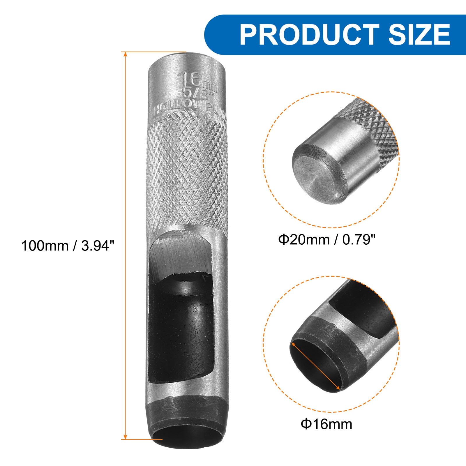Uxcell 2pcs Leather Round Hole Punch, 16mm Hollow Hole Puncher Cutter Carbon Steel Tool