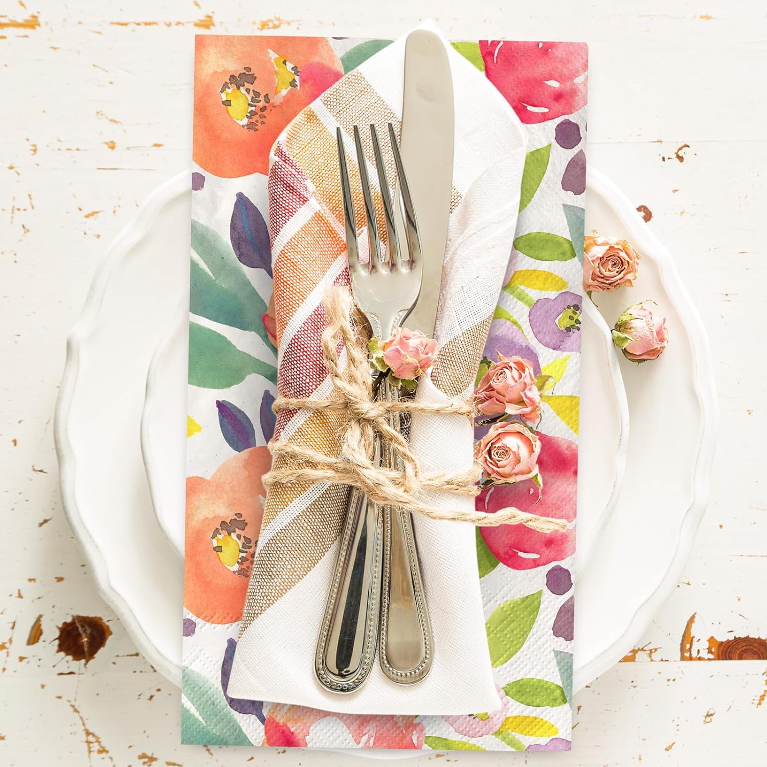 80 Pack Floral Guest Napkins Watercolor Flower Paper Dinner Napkins Decorative Disposable Hand Napkin for Wedding Birthday Baby Shower Bridal Shower Tableware Supplies, 13 x 15.7 Inch.