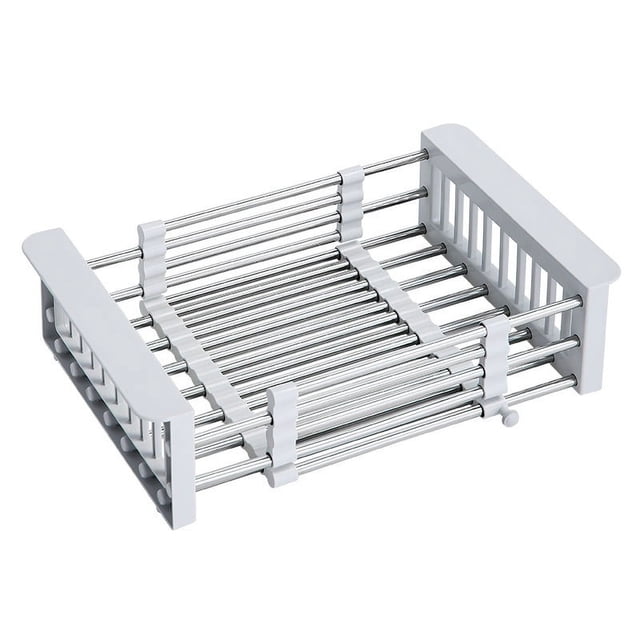 Colador retráctil de acero inoxidable para fregadero, cesta de drenaje telescópica con reposabrazos ajustable, cesta de drenaje para estante de cocina