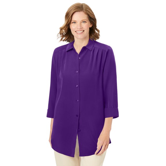 Woman Within Plus Size No Iron Three-Quarter Sleeve Peachskin Shirt
