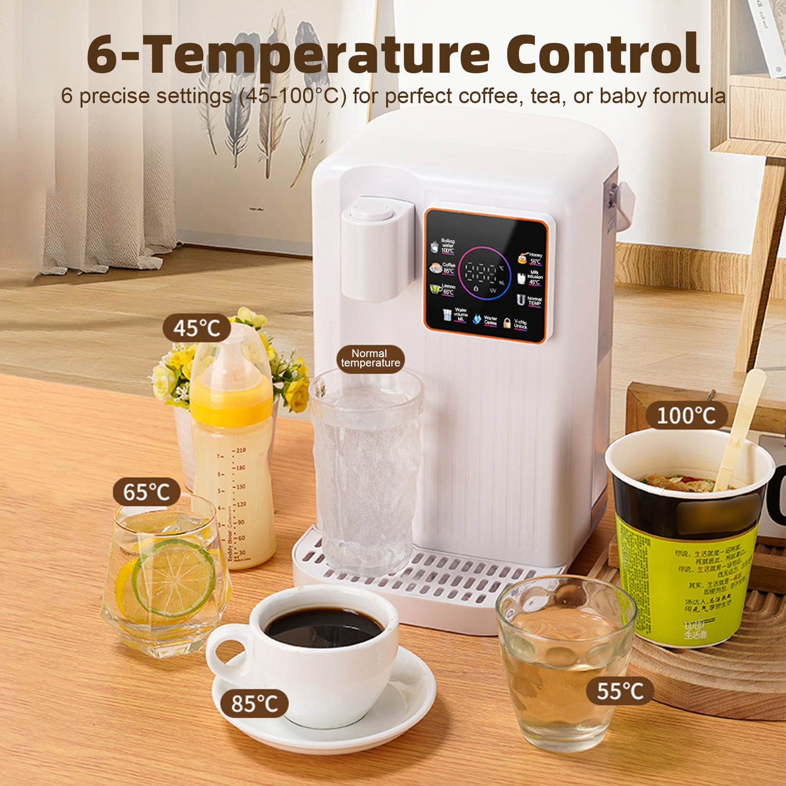 YILIFEIDA Instant Hot Water Dispenser, Countertop Boiling Water Dispenser with Adjustable 6 Temperatures & 8 Water Volumes,119oz Removable Water Tank, Touchscreen & Child Lock for Home