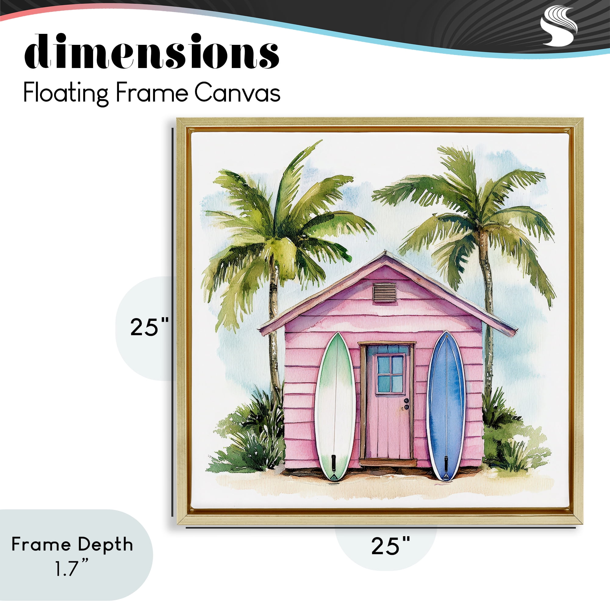 Stupell Industries Surf Shack Under Palms Gold Framed Floater Canvas Wall Art, design by Petal Prints Design