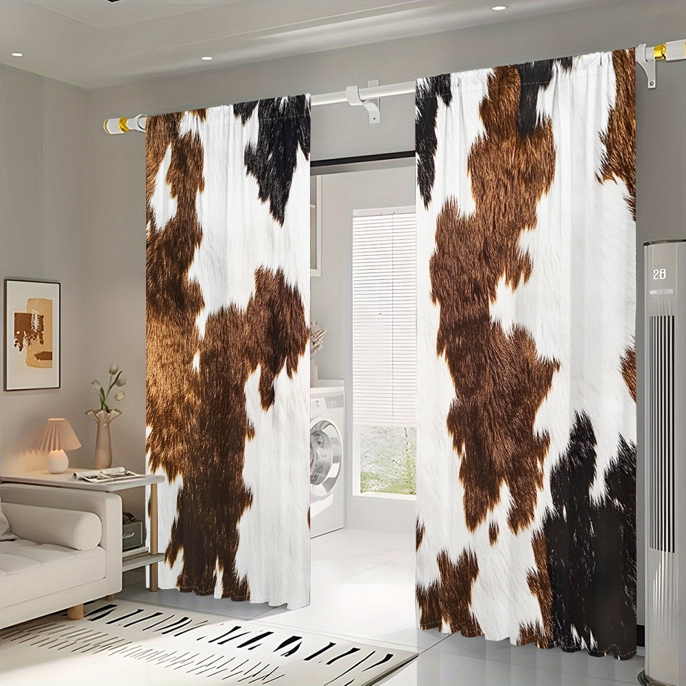 WNOOHIY Realistic Cow Cowhide Effect Pattern Light-filtering Curtains for Young People Bedroom Living Room,Set of 2 Panels