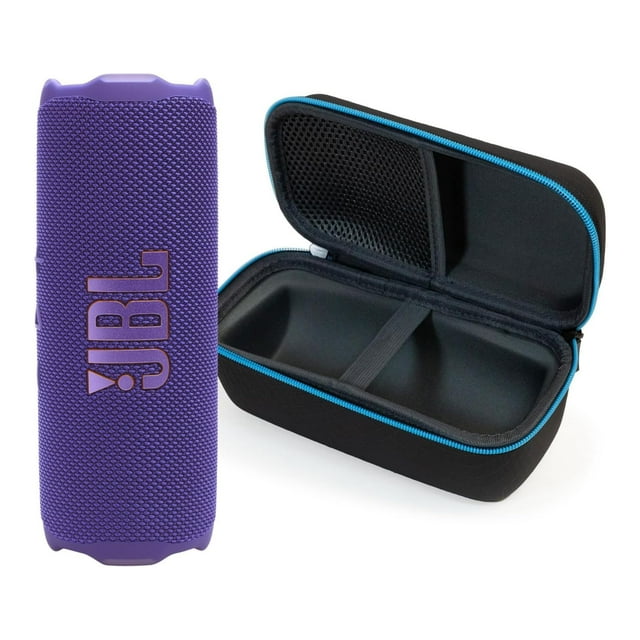 Altavoz Bluetooth JBL Flip 7 morado con funda protectora