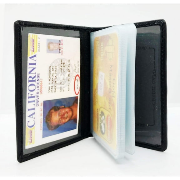 Genuine Leather Business Card Holder Clear Plastic Inserts Pocket Organizer Wallet