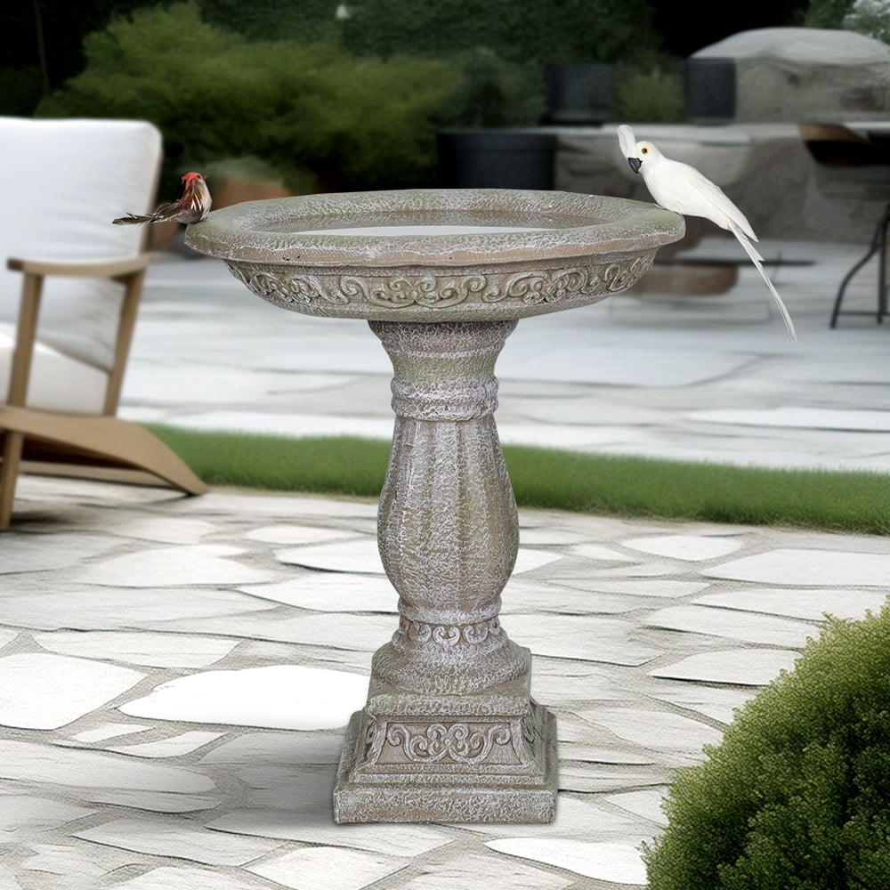 Antique Pedestal Bird Bath, Bird Baths for Outdoors, Concrete Bird Bath Bird Feeder Seed Tray for Garden Yard Decor