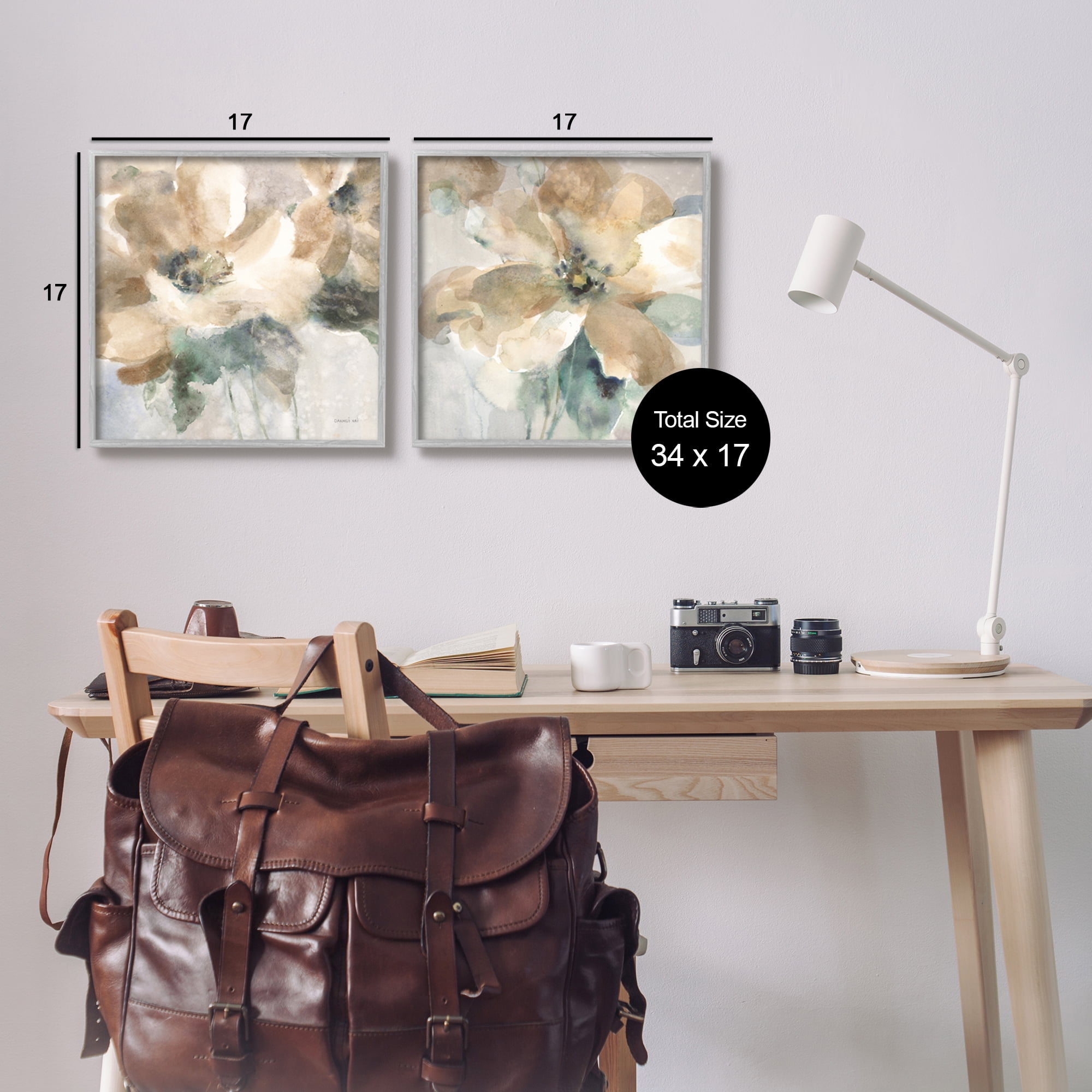 Stupell Industries Abstract Beige Flowers Botanical & Floral Painting Gray Framed Art Print Wall Art, 17 x 17, Set of 2