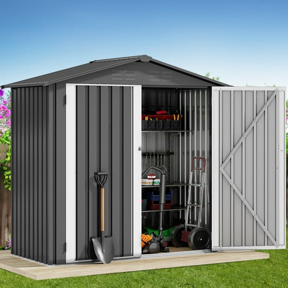 Dextrus 6x4ft Metal Outdoor Storage Shed with Secure Doors & Air Vent for Backyard Patio Lawn, Store Bikes,Tools,Lawnmowers,Dark Gray