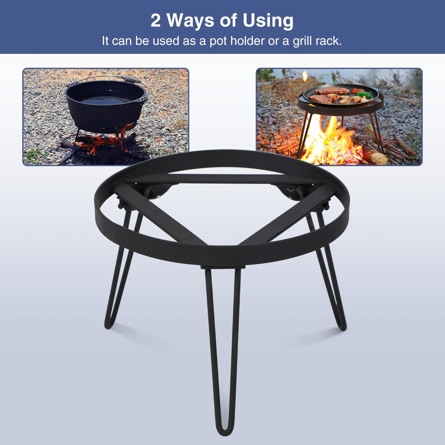 RedSwing Folding Campfire Tripod for Cooking, Portable Camping Tripod Stand for Solo Stove Bonfire Fire Pit, Dutch Oven, Open Fire, Iron Black