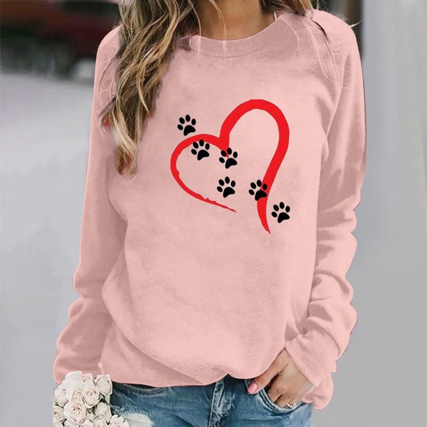 ICHUANYI Clearance Women's Round Neck Top Casual Fashion, Personalized Printing Loose Fitting, Slimming Long Sleeves(Pink, M) ICHUANYI WER2023081513169