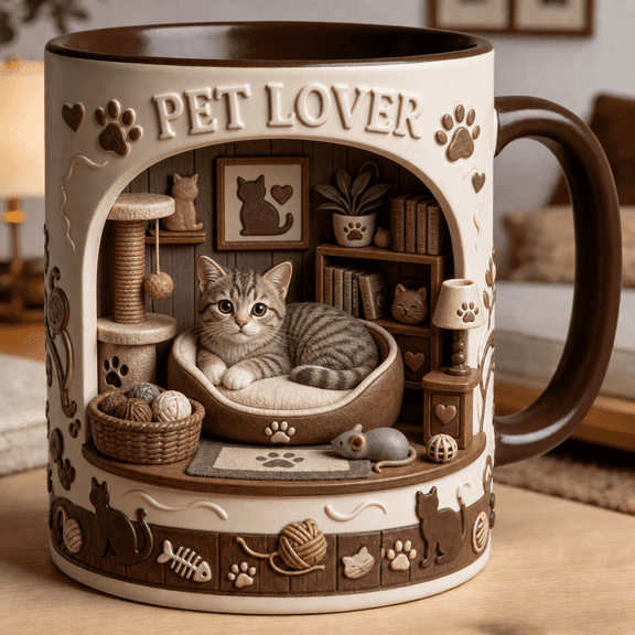 Pet Lover Mug Cute Cat Coffee Cup Gift for Cat Moms and Animal Lovers