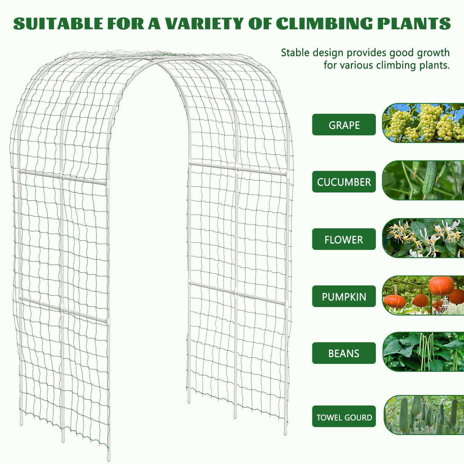 Slsy 3 in 1 Galvanized Raised Garden Bed with 85in Tall Arch Trellis for Climbing Vegetables Flowers Herbs, Metal Raised Garden Bed Kit with Trellis, Plant Ties, Climbing Supporting Netting