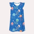 thumbnail image 4 of Spazoro Girls Midi Dresses, Ruffle Sleeve A-Line Jellyfish Print Crew Neck Casual Summer Dresses for Girls Dark Blue Size 11-12, 4 of 7