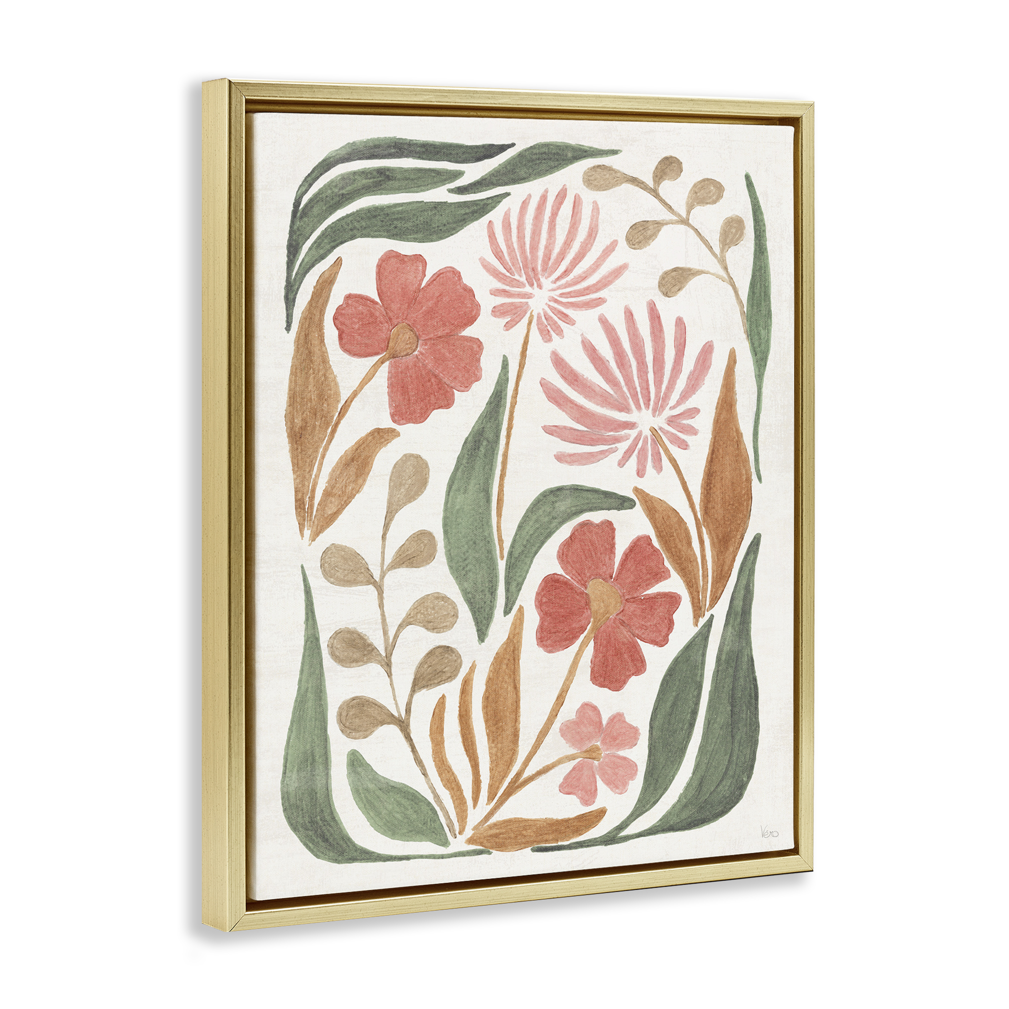 Stupell Industries Floral Abstract Pattern Botanical & Floral Painting Gold Floater Framed Art Print Wall Art, 17 x 21