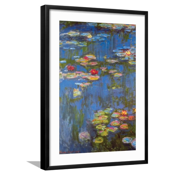 Art.com Water Lilies No. 3 Art Print by Claude Monet, Black Frame Wall Art, 21" x 29"