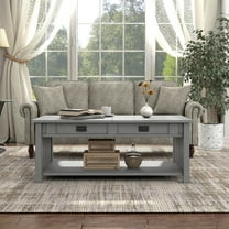Clairemont Hidden Lift Shelf Solid Wood Coffee Table, Antique Gray