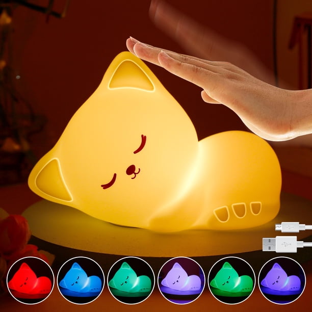 Cute Kitty Kids Night Light, LED que cambia de color Cat portátil Squishy Lámpara de silicona para niños Regalos de cumpleaños Decoración de la habitación Muyoka Hogar