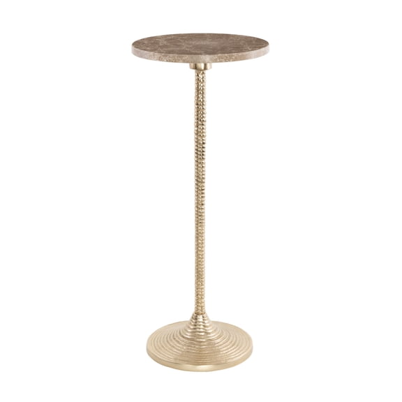 DecMode 10" x 25" Gold Aluminum Metal Pedestal Accent Table with Beige Marble Tabletop, 1-Piece