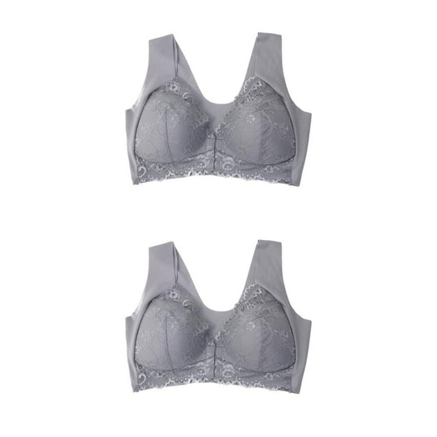 Qarigey Front Closure Beauty Bra,5D Shaping Push Up Sports Seamless Back No Trace Comfort Beauty Bra,Womens Lace Gris 3XL 2Conjunto