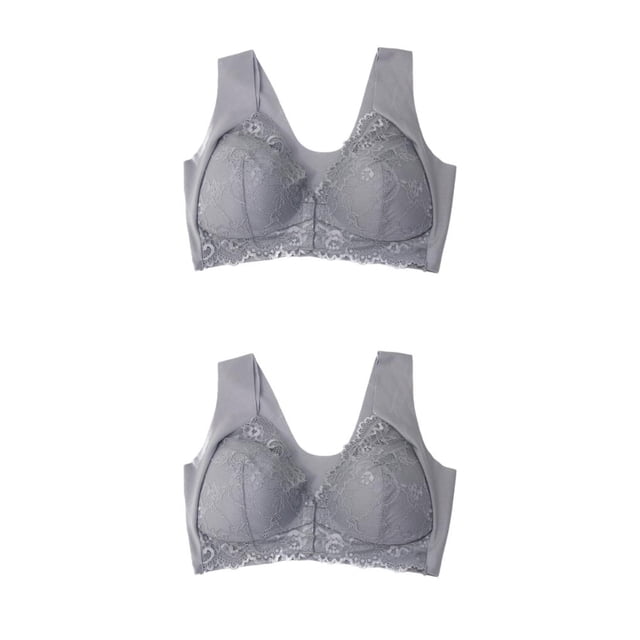 Sonducket Sujetador deportivo cómodo con cierre frontal y espalda que moldea la espalda, sin costuras, sin costuras, cómodo, informal, de Gris 4XL 2piezas
