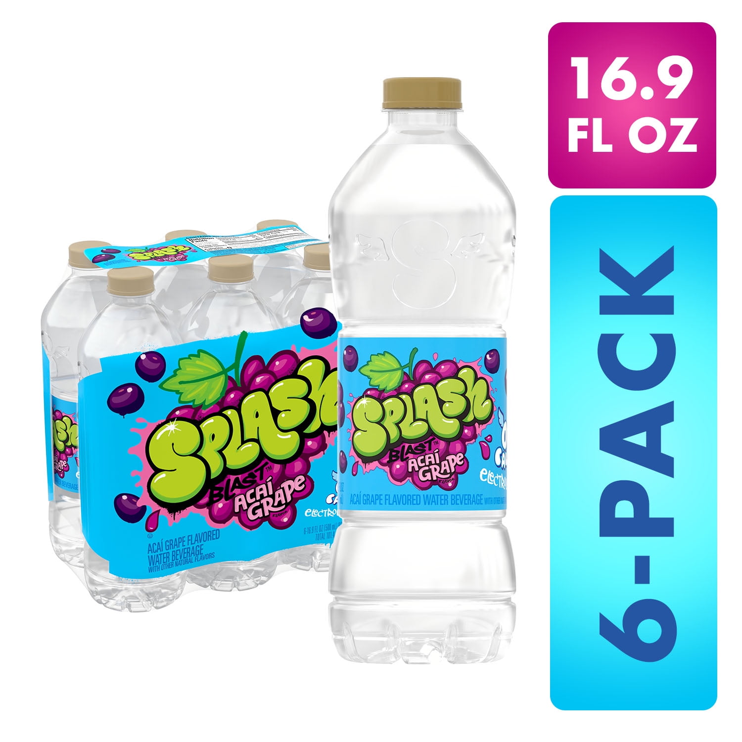 Splash Blast, Acai Grape Flavor Water Beverage, 16.9 FL OZ Plastic