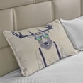 thumbnail image 2 of Antlers Knitted Quilt Pillowcover, Illustration of Deer Dressed up Like Cool Hipster Fashion Creative Fun Animal, Standard King Size Pillow Cover for Bedroom, 36" x 20", Beige Dark Blue, by Ambesonne, 2 of 2