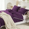 thumbnail image 5 of DNG Luxury 3 Piece Pom Pom Plain Pattern Comforter Set, 800 Thread Count, 100% Egyptian Cotton, White Vintage Pom-Pom Fringe Super Soft (Super King Size Plum Color), 5 of 9